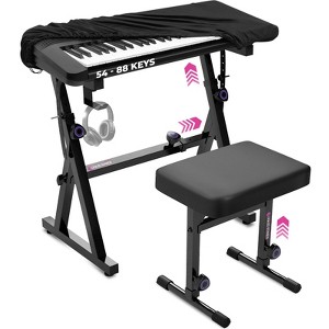 Liquid Stands Piano Keyboard Stand and Bench Set, Piano Cover - Portable Sturdy Stand for 54-88 Key Pianos, Adjustable Piano Bench Chair, Piano Cover - 1 of 4