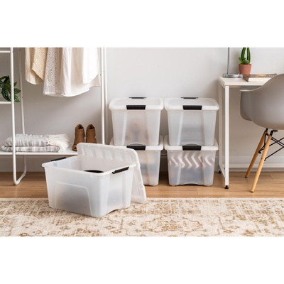 Pearl Stackable Plastic Storage Bins with Lids, 40 Qt, 4 Pack