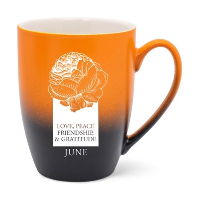 Elanze Designs Love Peace Friendship And Gratitude Two Toned Ombre Matte Orange and Black 12 ounce Ceramic Stoneware Coffee Cup Mug