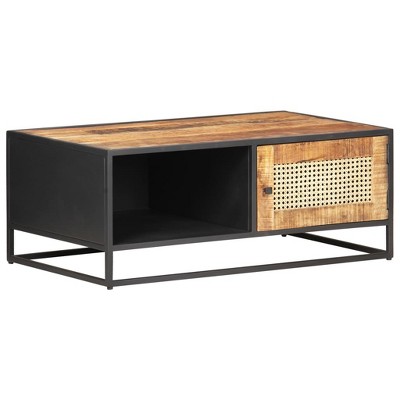 vidaXL Coffee Table Rough Mango Wood and Natural Cane