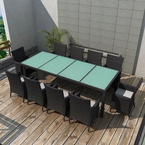 vidaXL Patio Furniture Set Set of 10 Black Poly Rattan Set of 11 - 1 of 4