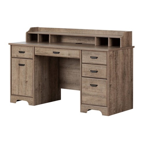 Versa Computer Office Desk With Power Bar Weathered Oak - South Shore :  Target