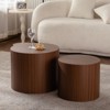SEVOBAL Round Wooden Modern End Table Set of Two No Assembly with Space Saving Nesting Design for Family and Office, Brown, 20.87"*20.87"*17.32" - 2 of 4