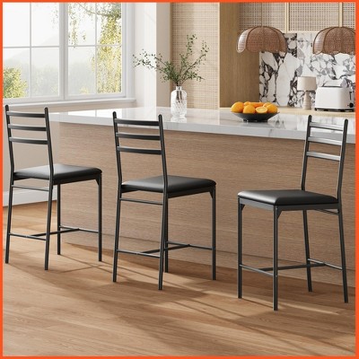 Bar Stools Set of 4, Faux Leather Bar Chair with Back, Thick Cushion, Upholstered Counter Height Bar Stools