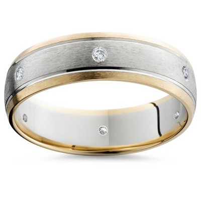 Pompeii3 Mens Diamond 14K Gold 2-Tone Brushed Wedding Band 6MM