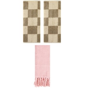 REGALWOVEN 3 Packs Checkered and Tassels Absorbent Soft Cotton Bathroom Hand Towel - 1 of 4