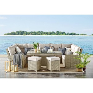 Canaan 4pc All Weather Wicker Outdoor Double Corner Horseshoe Sectional Set Cream - Alaterre Furniture: Weather-Resistant Patio Set with Glass Table - 1 of 4