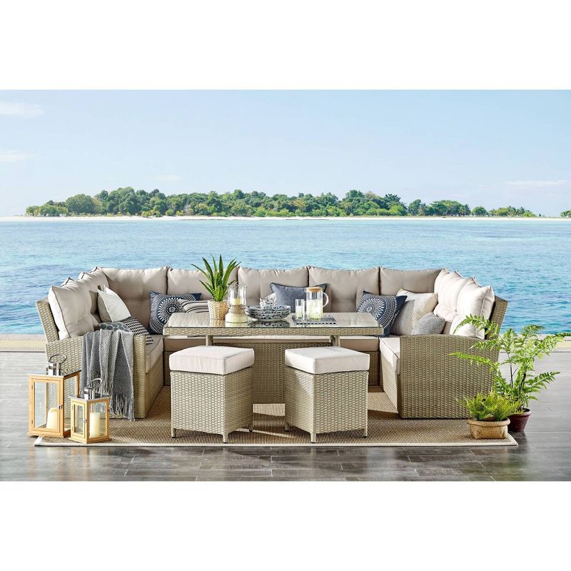 Canaan 4pc All Weather Wicker Outdoor Double Corner Horseshoe Sectional Set Cream - Alaterre Furniture, 1 of 18