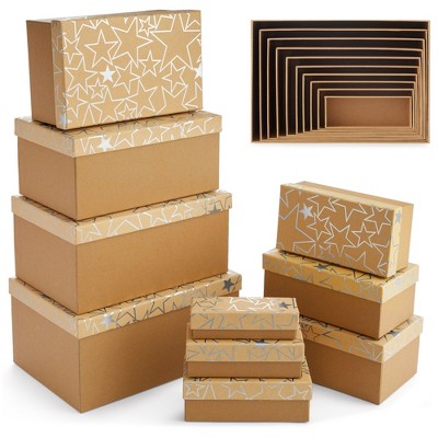 Sparkle and Bash 10 Pack Silver Star Nesting Boxes with Lids, 10 Assorted Sizes