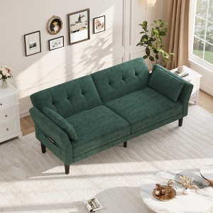 89" Futon Sofa Bed, Modern Sleeper Sofa with Adjustable Backrest & Armrest, Convertible Futon Couch Bed with 2 Pillows - 1 of 4