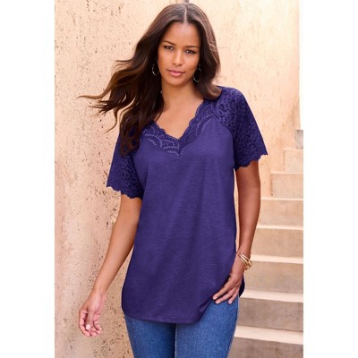 Roaman's Women's Plus Size Lace-Detailed Tee
