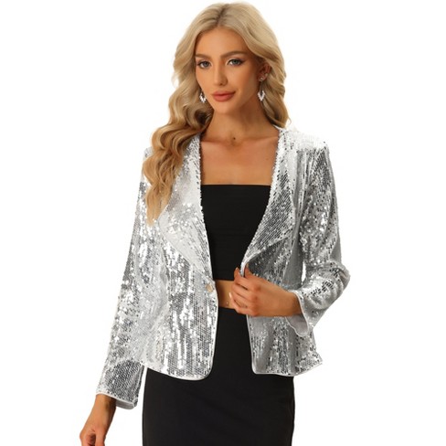 Allegra K Women's Shawl Collar 1 Button Long Sleeve Party Sequin