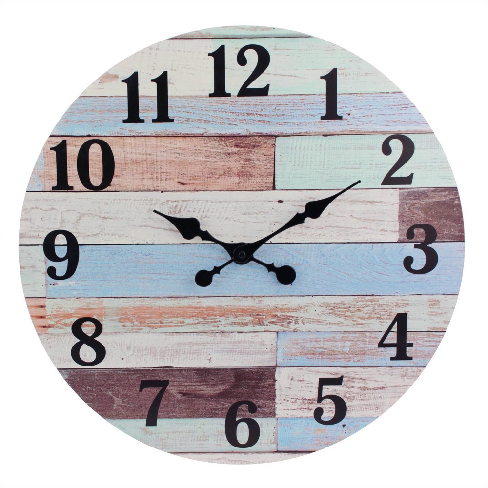 18 Coastal Worn Wood Wall Clock Blue White Stonebriar Collection On Target Accuweather Shop