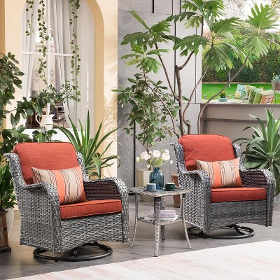 XIZZI Wicker Patio Furniture Set with 3-Seat Sofa, Swivel Rocking Armchairs & Ottomans & Side Table, Modular Sectional Outdoor Conversation Sofa Set