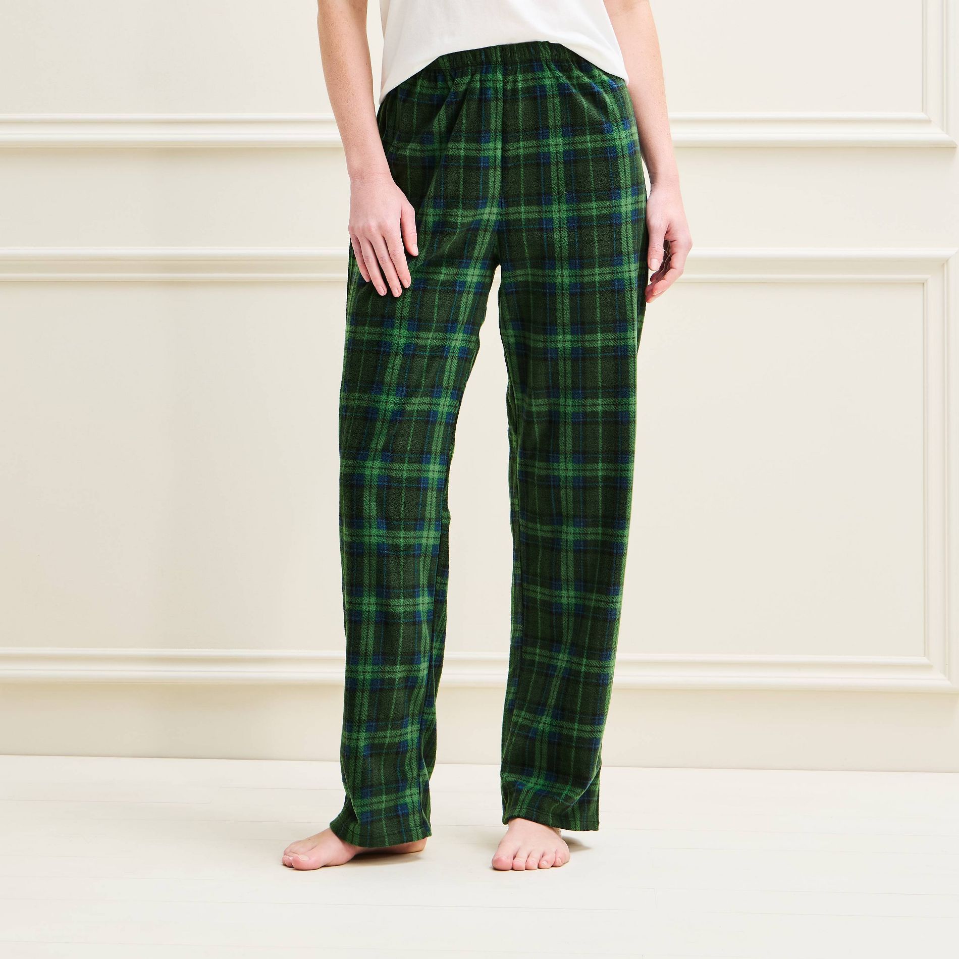 Women's Holiday Plaid Fleece Matching Family Pajama Pants - Wondershop™ Green M