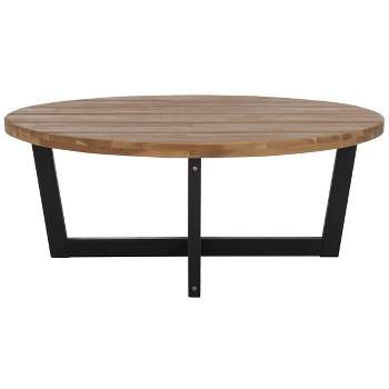 Leo 4 Leg Round Indoor/Outdoor Coffee Table - Natural/Black - Safavieh.
