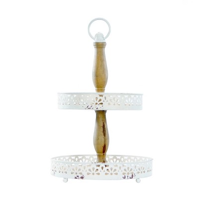 VIP Metal 20.5 in. White 2-Tier Tray with Floral Cutout