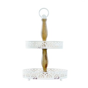 VIP Metal 20.5 in. White 2-Tier Tray with Floral Cutout - 1 of 4