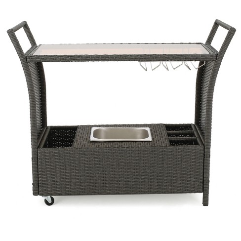 Butler Selena Grey & White Rattan Bar Cart