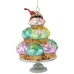 Northlight 6" Pink and Blue Cupcake Tower Glass Christmas Ornament - 1 of 4