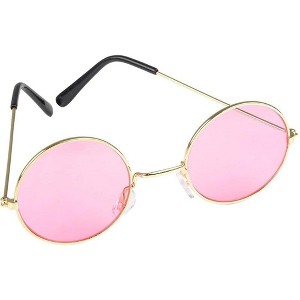 Rhode Island Novelty Round Color Lens Sunglasses 1 Pair of Pink Glasses - 1 of 4