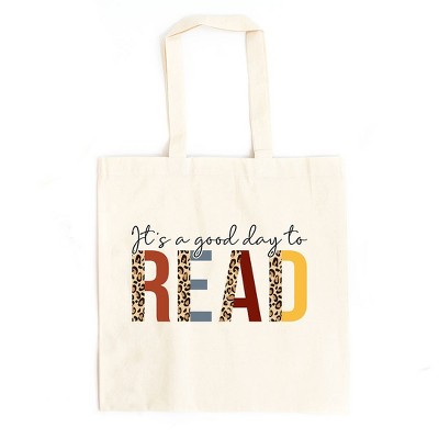 City Creek Prints It's a Good Day to Read Leopard Canvas Tote Bag - 15x16 - Natural
