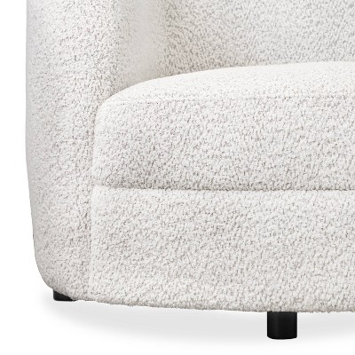Off-White Boucle Fabric Curved Loveseat with Wooden Legs