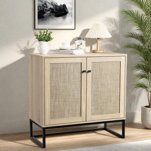 Sideboard Buffet Cabinet with Storage, Boho Rattan Storage Cabinet, Entryway Accent Table Kitchen Cupboard - 1 of 4