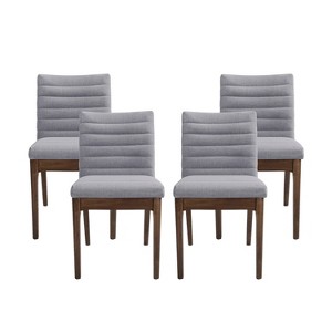 Christopher Knight Home Lancer Mid Century Modern Channel Stitch Dining Chairs (Set of 4), Dark Gray/Walnut - 1 of 4