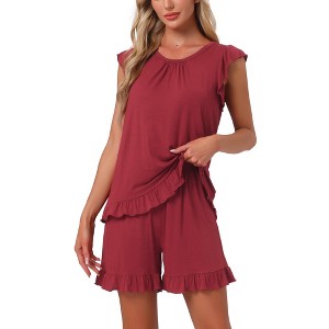 INSPIRE CHIC Women's Cute Ruffle Trim Cap Sleeve Tops and Shorts 2 Piece Pajama Sets - 1 of 4