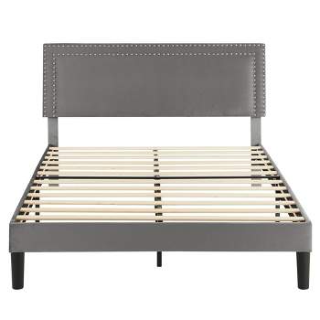 VECELO Upholstered Bed with Adjustable Headboard, Bed Frame