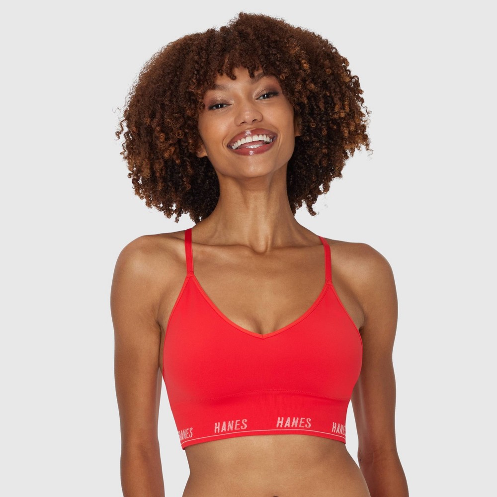 Hanes Moves Women's Light Support Triangle Bra MHMT05 - Red L: Nylon Spandex Blend, Seamless, Medium Coverage, Unlined Cup