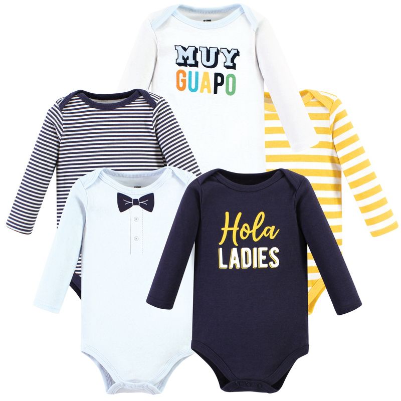 Hudson Baby Infant Boy Cotton Long-Sleeve Bodysuits, Hola Ladies 5-Pack, 1 of 8
