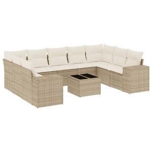 vidaXL 10 Piece Patio Sofa Set with Cushions Beige and Cream Poly Rattan - With Table - 1 of 4