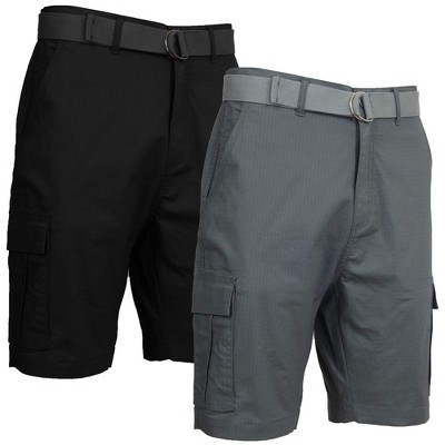 Galaxy Rugged Trail  Men's Cotton Stretch Ripstop Cargo Shorts With Belt-2 Pack