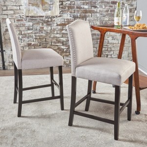 Lyngins Set of 2 Upholstered Bar Stools,Counter Height Barstools with Rubberwood Legs,Bar Chairs for Kitchen,Living Room - 1 of 4