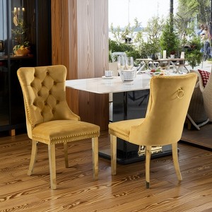 Racxily Velvet Dining Chairs Set of 2,  w/ Chrome Stainless Steel Plating Legs, Nailhead Trim, Button Tufted Parsons Dining Room Chair - 1 of 4