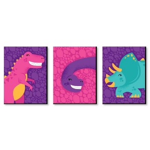 Big Dot of Happiness Roar Dinosaur Girl - Dino Mite T-Rex Nursery Wall Art and Kids Room Decorations - Gift Ideas - 7.5 x 10 inches - Set of 3 Prints - 1 of 4