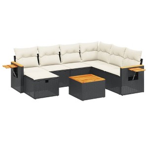 vidaXL 8 Piece Patio Sofa Set with Cushions Black and Cream - With Table - 1 of 4