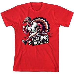 Thanksgiving Feathers & Tackles Turkey Football Player Adult Crew Neck Short Sleeve Tee - 1 of 2