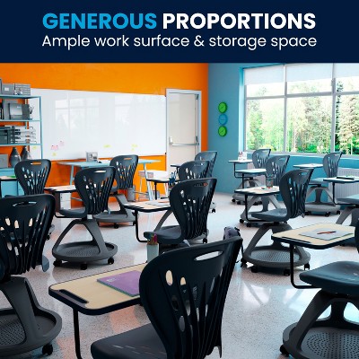 Versatile Gray Mobile Desk Chair with Tablet Arm and Storage