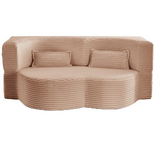 TiramisuBest Modern Floor Sofa,Convertible Plush Corduroy Sleeper Bed with 2 Pillows, Pink - 1 of 4