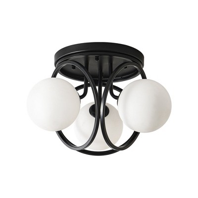PAKOKULA 11.81 in. 3-Light Black Industrial Semi-Flush Mount Ceiling Light with Frosted Glass Shade