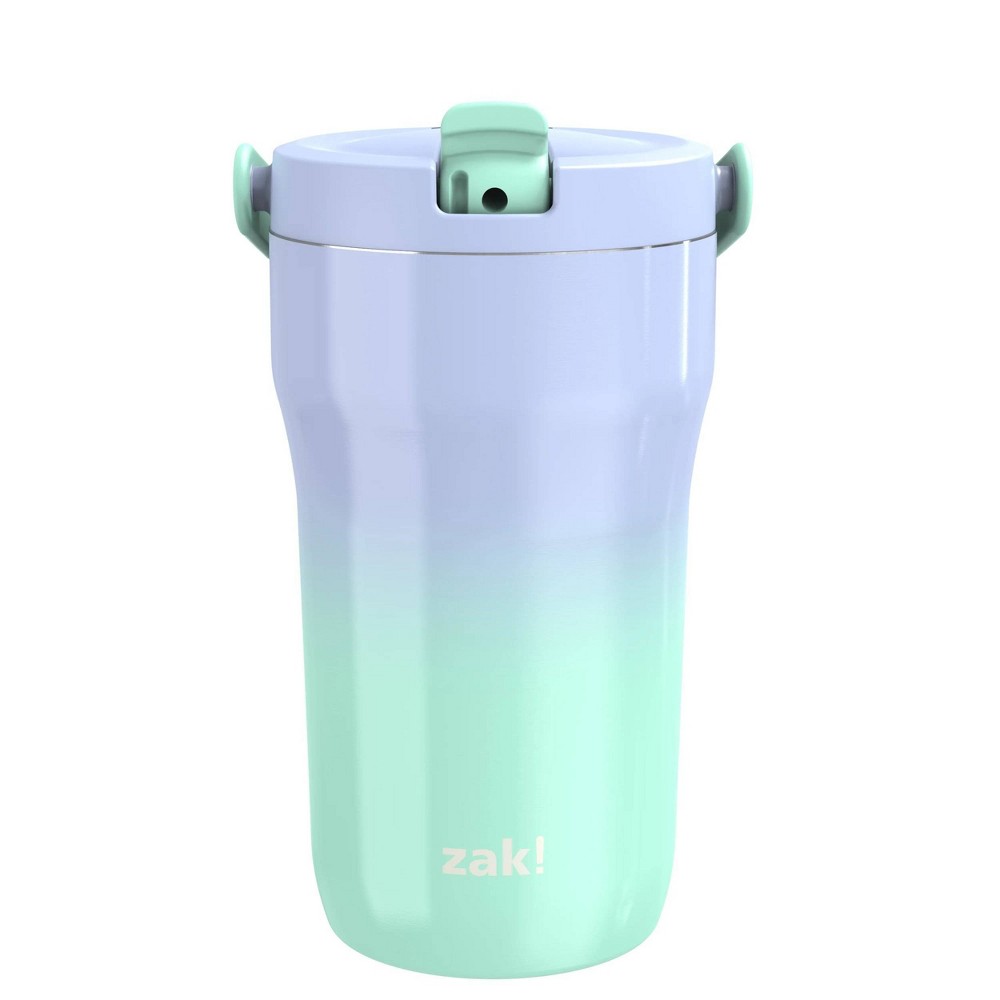 zak designs 14 fl oz double walled stainless steel sutton grip tumbler - periwinkle blue/mint: insulated drinkware, single piece