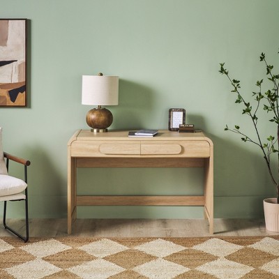 MDF Curved Waterfall Transitional Desk with Drawers and Spacious Work Surface and Statement Pulls and Durable Warp