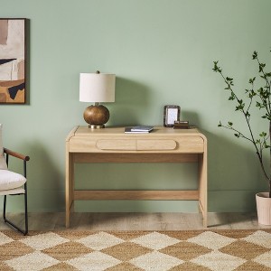 MDF Curved Waterfall Transitional Desk with Drawers and Spacious Work Surface and Statement Pulls and Durable Warp - 1 of 4