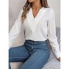 Womens Dressy Tops Long Sleeve Shirts Gather Cuffed Sleeve Elegant V Neck Blouse Business Office Tops Womens Wear To Work Outfits - 4 of 4