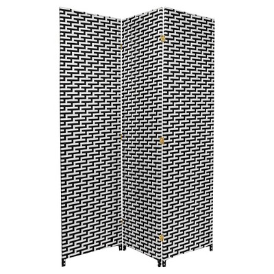 6 ft. Tall Woven Fiber Room Divider Black/White 3 Panel - Oriental Furniture