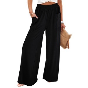 Coolmee Palazzo Pants for Women High Wasited Baggy Wide Leg Pants Casual Pull On Smocked Elastic Waist Pants with Pockets - 1 of 3