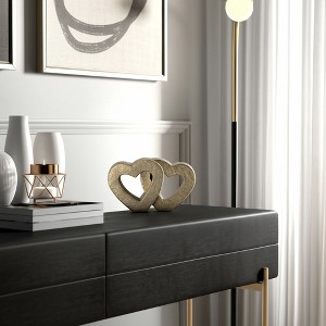 Glam Interlocking Heart Sculpture - Ceramic Decorative Object - Metallic Finish - Elegant Home & Office Decor for Living Room, Bedroom - 6" Gold - 1 of 4